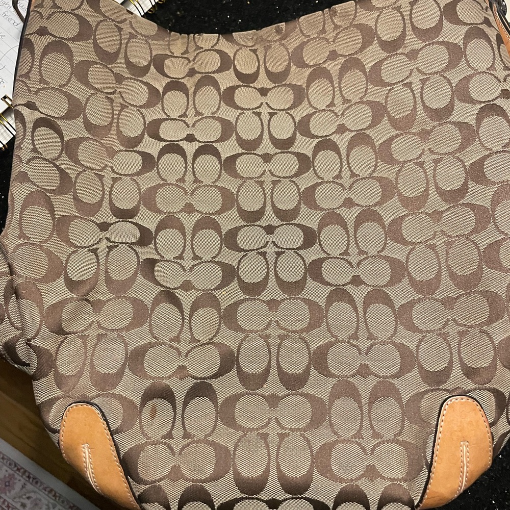 Coach Monogram Shoulder Bag in Brown and Tan